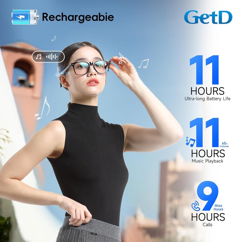 GetD AI Glasses for Men & Women, Smart Glasses Powered by ChatGPT, AI Real-time Translation with 145 languages, 11H Music Play, Bluetooth Glasses with Anti-Blue Light Lens for Daily Use, Travel - Image 5